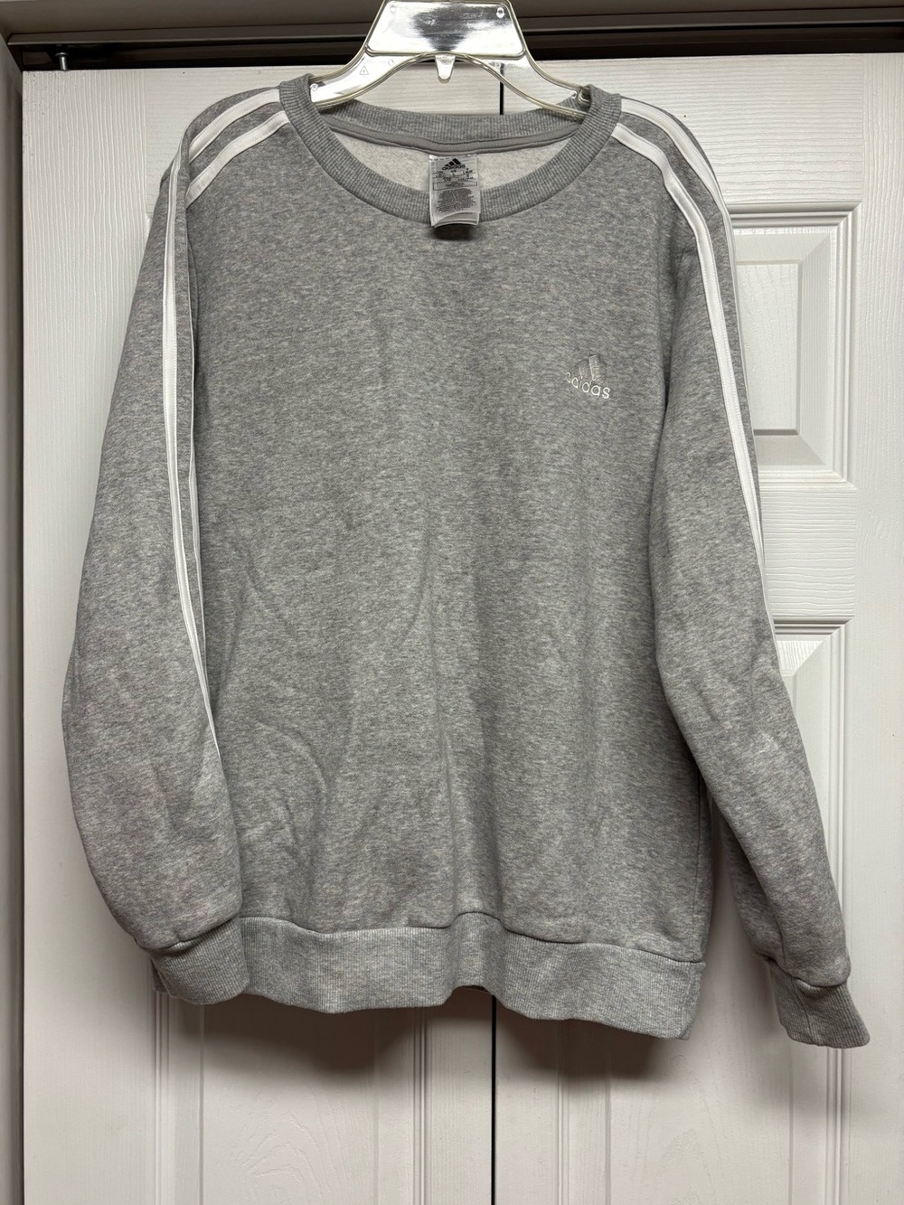 adidas  Light Gray Crewneck Sweatshirt with White Stripes